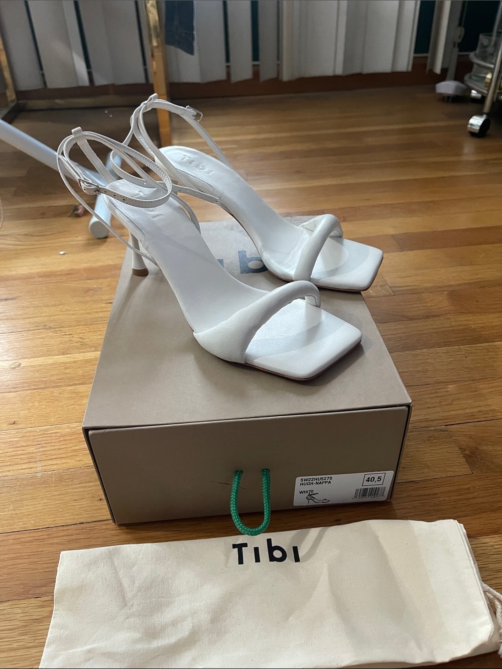 Tibi White Square-Toe Ankle-Strap Heels